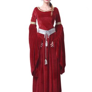 Medieval Renaissance Costume Dress Retro Long Sleeve Velour Women Gothic Victorian Gown Halloween