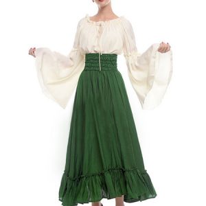 Medieval Renaissance Dresses Victorian Princess Cosplay Costume Women Retro Bell Sleeve Ruffles Maxi Skirt And Top Set Halloween