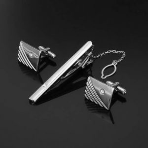 Men Diamond Tie Clip Cufflinks Suit Business Silver Golden Geometry Pattern Cufflink