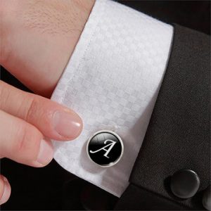 Men Gemstone Glass Single Letter Cufflinks Wedding Party Vintage Alphabet Cufflink