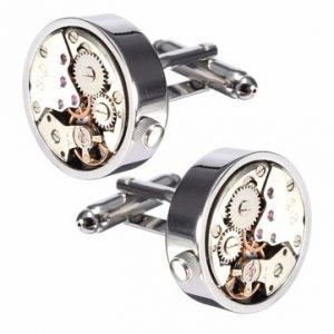 Men Silver Cufflink Mechanical Watch Pattern Cufflinks Wedding Gift Suit Shirt Accessories