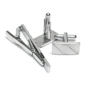 Men Silver Stainless Cufflink Tie Clip Set Suit Business Formal Party Accessories