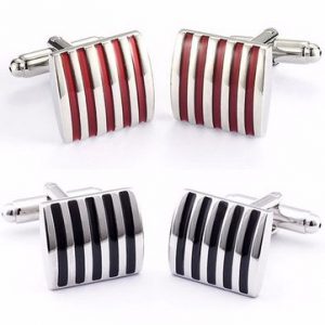 Men Stripe Metal Cufflinks Copper Enamel Square Accessories for Shirt