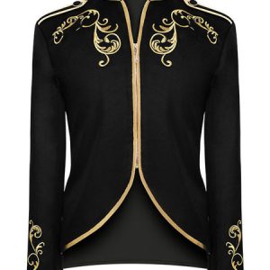 Men Vintage Jacket Embroidered Zipper Stand Collar Retro Costumes