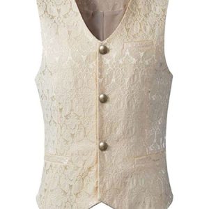 Men Vintage Waistcoat Jacquard Button Retro Costumes For Man