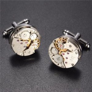 Men Watch Pattern Silver Cufflinks Mechanical Bare Wedding Gift Suit Shirt Accessories