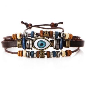 Men's Mutilayer Bracelet Punk Beaded Eyeball Hand Woven Bracelet