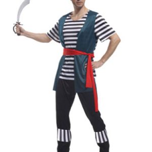 Men's Pirate Costume Striped Outfits Pirates Of The Caribbean Cosplay Halloween