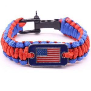 Men's Punk Bracelet Knitting Parachute Cord American Flag Bracelet