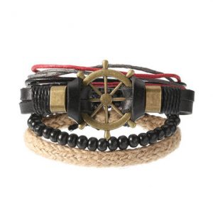 Men's Punk Bracelet Retro Leather Rudder Anchor Bracelet