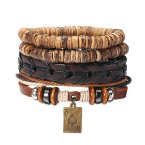 Men's Punk Bracelet Retro Multilayer Woven Shell Poker Leather Bracelet