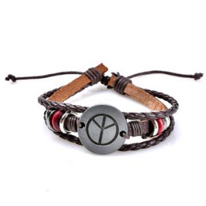 Men's Punk Bracelet Retro Peace Symbol Pattern Woven Bracelet