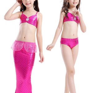 Mermaid Costume Bikini Swimsuit Kids Fishtail Outfit Halloween