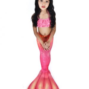 Mermaid Costume Kids Fishtail Hot Pink Swimsuits 2 Piece Set Halloween