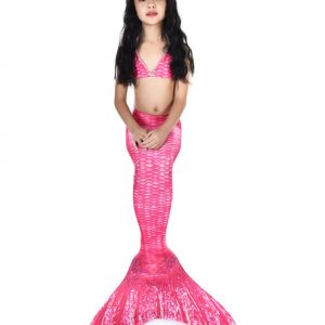 Mermaid Costume Kids Hot Pink Fishtail Swimsuits 2 Piece Set Halloween