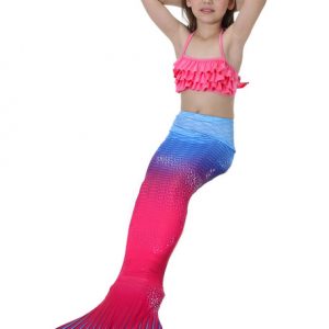 Mermaid Tail Costume Kids Swimsuits Rose Halter Tiered Bathing Suits