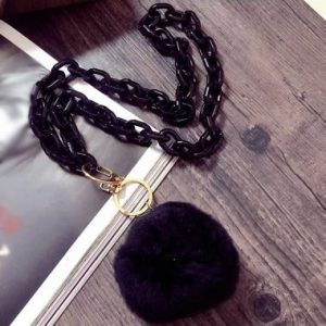 Metal Chain Black Furry Ball Pendant Sweater Necklace - One Size