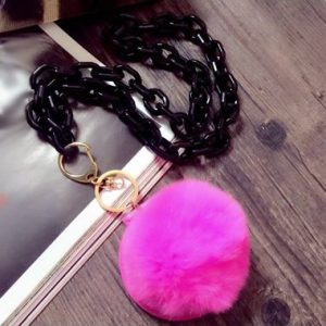 Metal Chain Pink Furry Ball Pendant Sweater Necklace - One Size