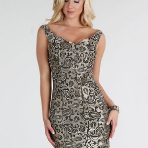 Metallic Embroidered Lace Sexy V Neck Party Dress