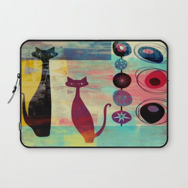 Mid-Century Modern 2 Cats - Graffiti Style Computer Cover by oldurbanfarmhouse - Laptop Sleeve - 13"