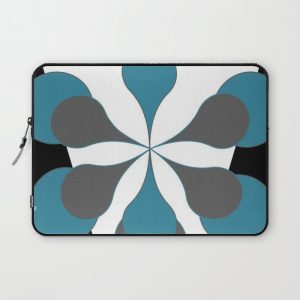 Mid-Century Modern Art 1.4B Grey Aqua Flower Laptop Case by oldurbanfarmhouse - Laptop Sleeve - 13"