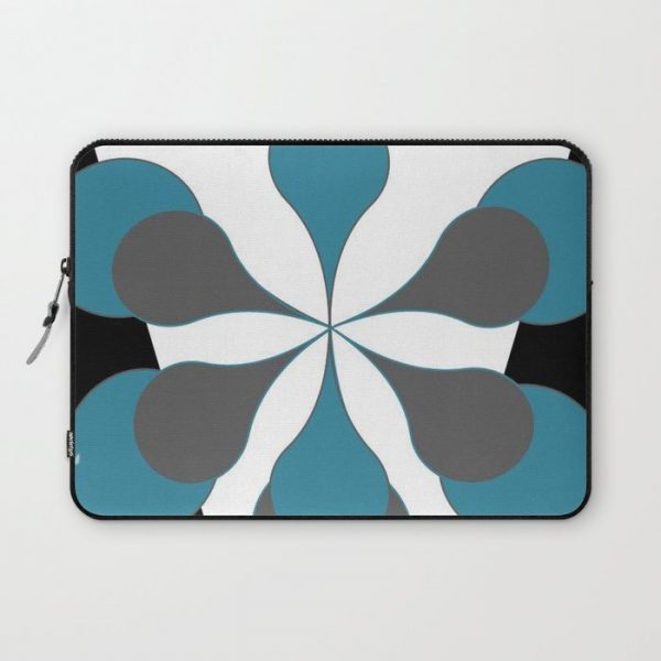 Mid-Century Modern Art 1.4B Grey Aqua Flower Laptop Case by oldurbanfarmhouse - Laptop Sleeve - 13"