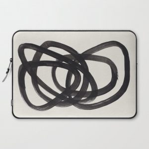 Mid Century Modern Minimalist Abstract Art Brush Strokes Black & White Ink Art Spiral Circles Computer Cover by EnShape - Laptop Sleeve - 15"