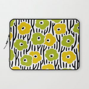 Mid Century Modern Wild Flowers Pattern Chartreuse and Yellow Computer Cover by Tony Magner - Laptop Sleeve - 13"