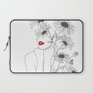 Minimal Line Art Girl with Sunflowers Computer Cover by Nadja - Laptop Sleeve - 13"