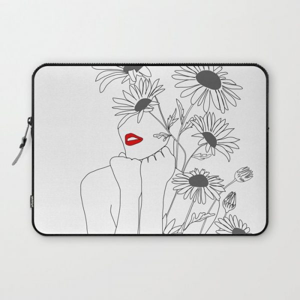 Minimal Line Art Girl with Sunflowers Computer Cover by Nadja - Laptop Sleeve - 13"