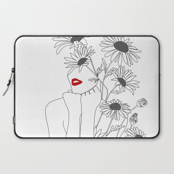 Minimal Line Art Girl with Sunflowers Computer Cover by Nadja - Laptop Sleeve - 15"