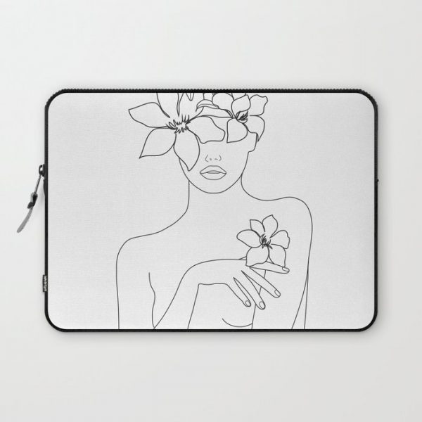 Minimal Line Art Woman with Flowers IV Computer Cover by Nadja - Laptop Sleeve - 13"