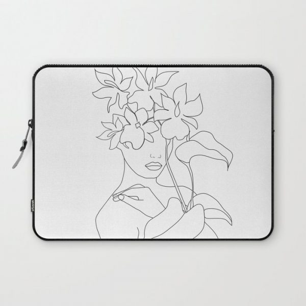 Minimal Line Art Woman with Flowers V Computer Cover by Nadja - Laptop Sleeve - 13"