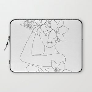 Minimal Line Art Woman with Flowers VI Computer Cover by Nadja - Laptop Sleeve - 13"