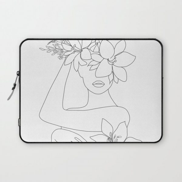 Minimal Line Art Woman with Flowers VI Computer Cover by Nadja - Laptop Sleeve - 13"