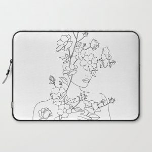 Minimal Line Art Woman with Wild Roses Computer Cover by Nadja - Laptop Sleeve - 15"