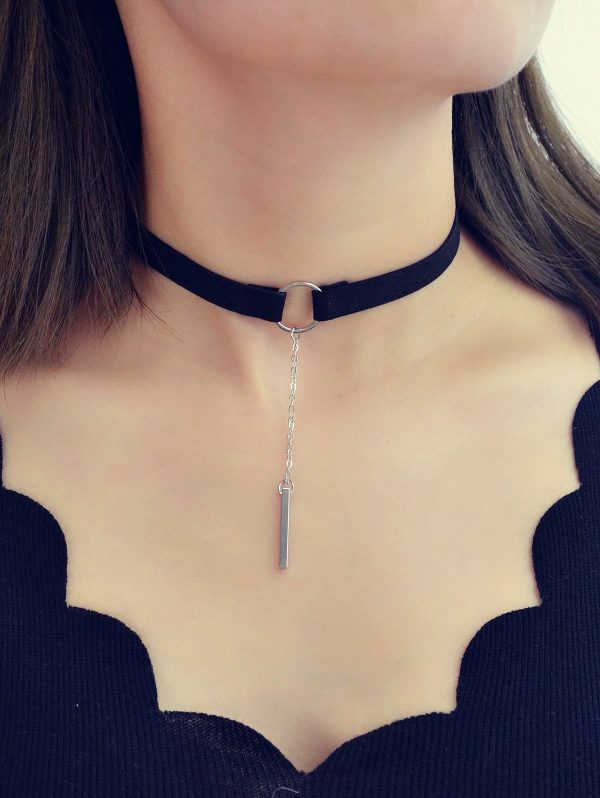 Minimalist Bar Pendant O-ring Choker Necklace