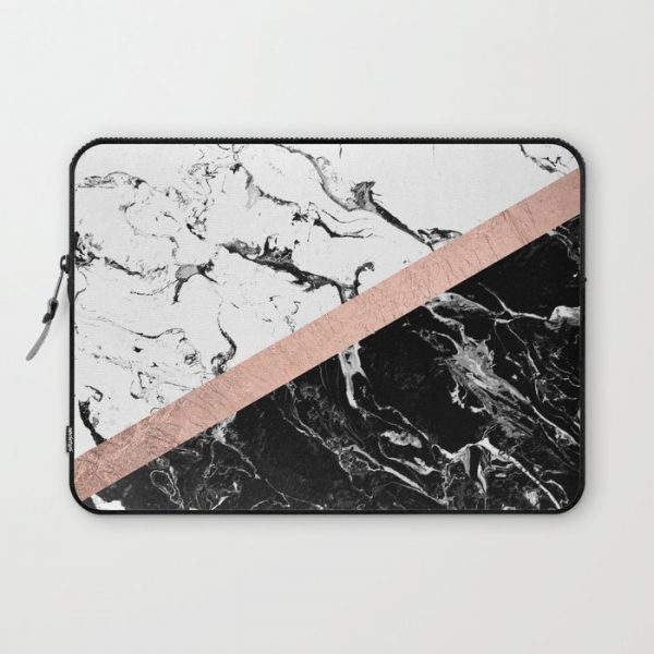 Modern black white marble color block rose gold Computer Cover by Girly Trend - Laptop Sleeve - 13"