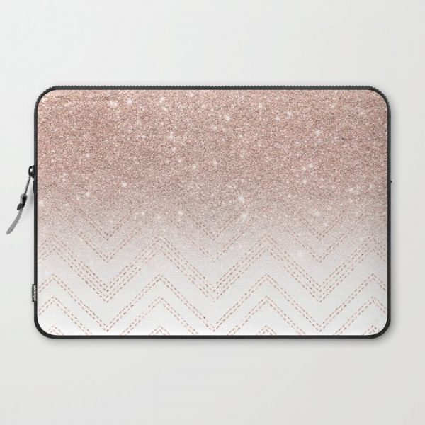 Modern faux rose gold glitter ombre modern chevron stitches pattern Computer Cover by Girly Trend - Laptop Sleeve - 15"