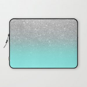 Modern girly faux silver glitter ombre teal ocean color bock Computer Cover by Girly Trend - Laptop Sleeve - 13"