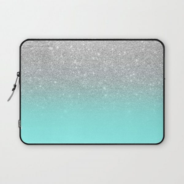 Modern girly faux silver glitter ombre teal ocean color bock Computer Cover by Girly Trend - Laptop Sleeve - 13"