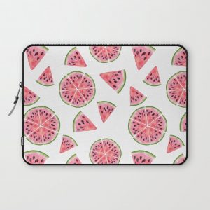 Modern pink green watercolor hand painted watermelon pattern Computer Cover by Pink Water - Laptop Sleeve - 13"