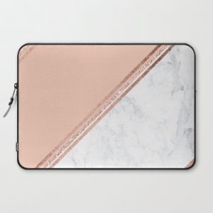 Modern stylish rose gold glitter geometric stripes blush pink white marble color block Computer Cover by Girly Trend - Laptop Sleeve - 15"