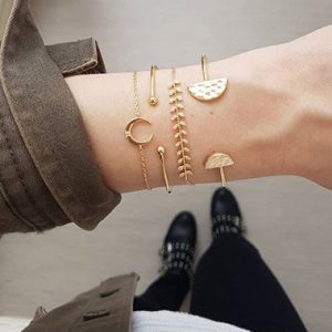 Moon Shape Gold Metal Bracelet Set - One Size