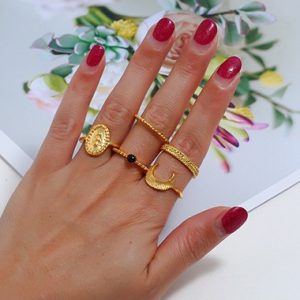 Moon Shape Gold Metal Ring Set - One Size