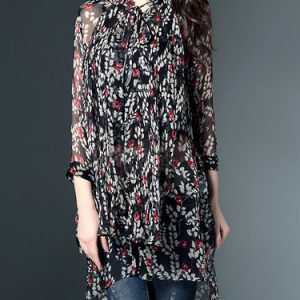 Multicolor 3/4 Sleeve H-line Floral-print Tunic