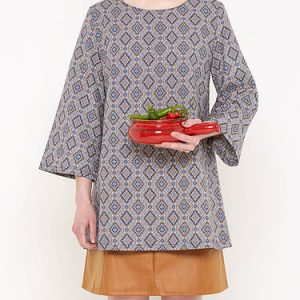 Multicolor 3/4 Sleeve Symmetric Cotton Bateau/boat Neck Tunic