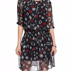 Multicolor A-line Half Sleeve Printed Silk Midi Dress With Camis