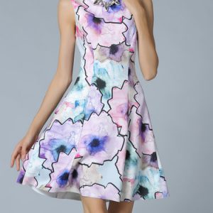 Multicolor Abstract Printed Casual A-line Midi Dress