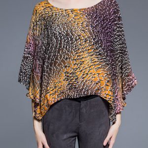 Multicolor Abstract Printed Crew Neck Batwing Blouse